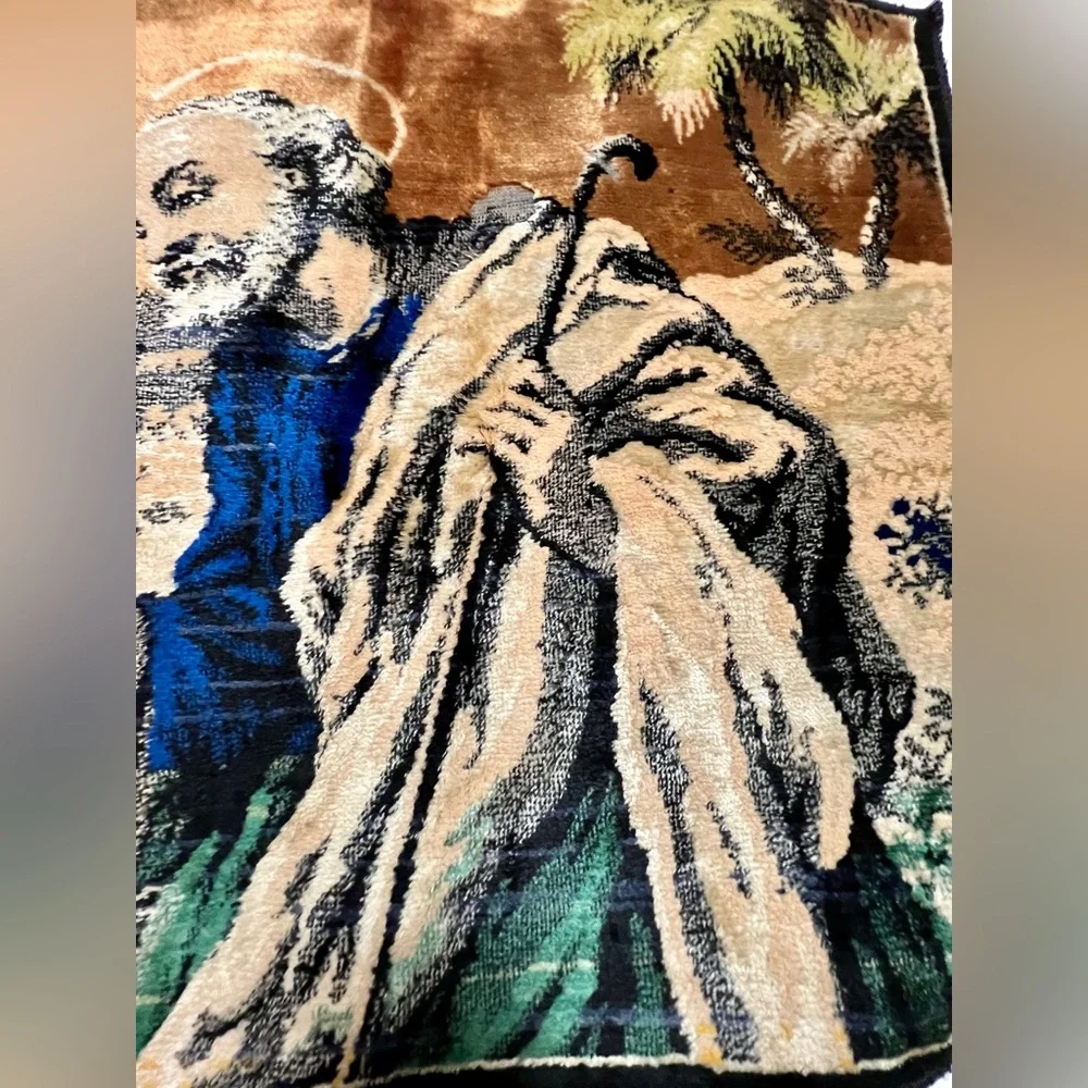 Antique Made in Italy Woven Tapestry Joseph Mary Baby Jesus Wall Decor Religious